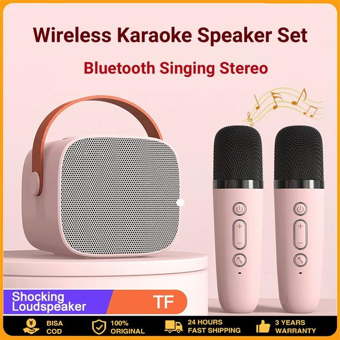 【COD】Speaker Bluetooth Karaoke 2 Mic Set Speaker karoke Stereo Amplifier Party Wireless Mini Speaker