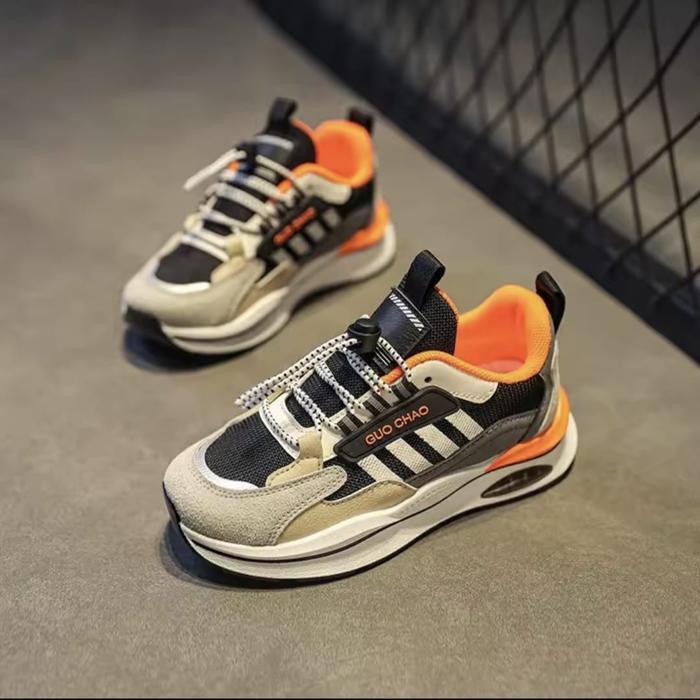 ARAN_Theo Sepatu Anak Anak Guo Chao Sneakers Anak Kasual Hitam Krem Hijau Fashion | COD