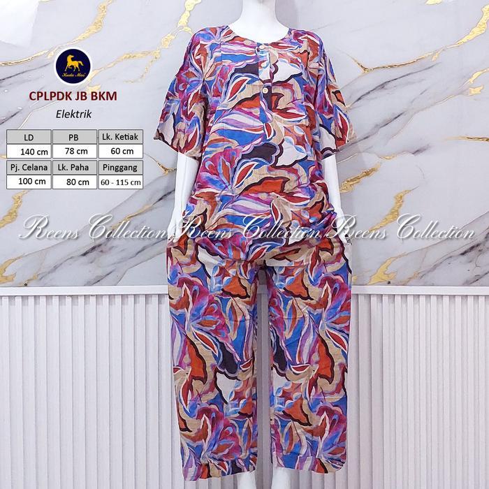 Batik Kuda Mas Setelan Cplpdk Jumbo Ld-140 Busui 3 Kancing Piyama Rayon Panjang Lengan Pendek B Size