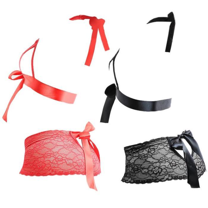 NEW B285 SET PAKAIAN DALAM WANITA BH BRA BRALETTE HALTER TALI PITA IKAT DEPAN CD PANTIES LACE TRANSP