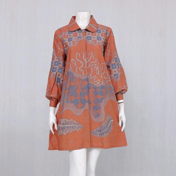 Tunik Wanita Batik Rinjani Motif Pola Katun Kancing depan Katun