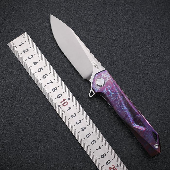 TWOSUN TS365 D2 Steel  Satin Finish Folding Knife TC4 Titanium Handle
