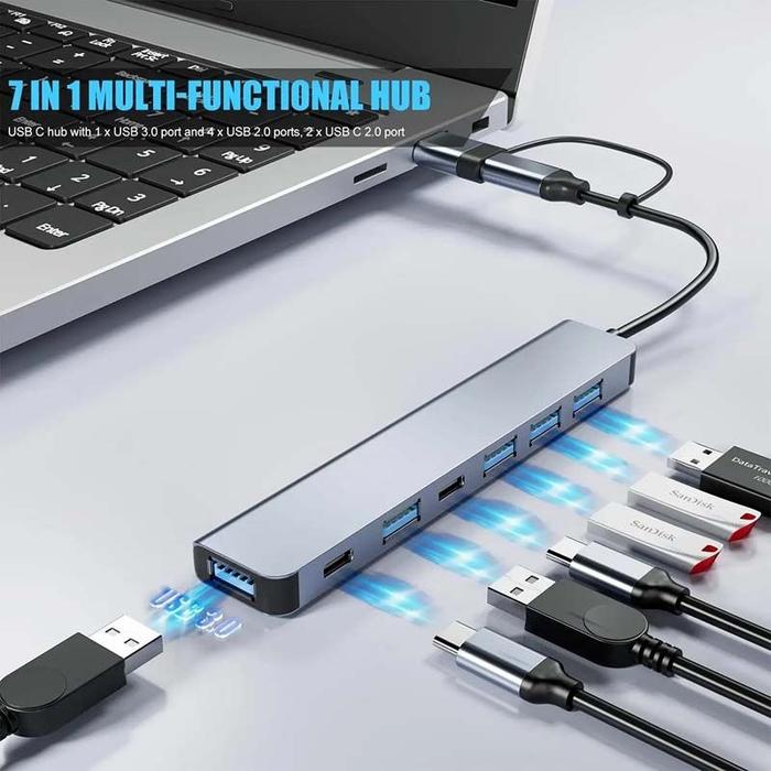 Mutiaramall - USB Hub Type C | Adapter 7in1 USB | Hub Laptop
