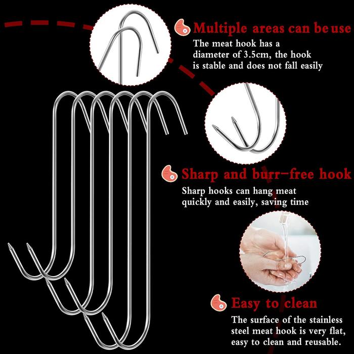 Stainless Steel S Butcher's Meat Hook Tool for Hot and Cold Smoking Butchering Hunting Chicken BBQ P