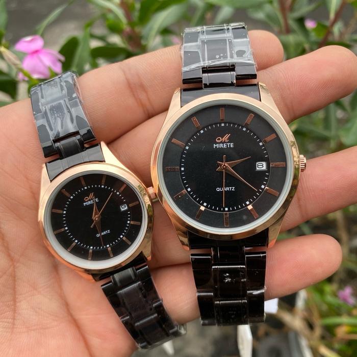 MIRETE Jam Tangan Couple Original Tipe 341 Tali Rantai Stainless Tahan Air Fitur Tanggal Aktif Bisa 