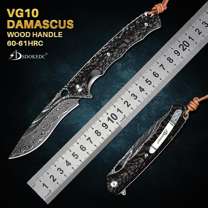 SDOKEDC Knives VG10 Damascus Flipper Pocket Folding Knife Tactical