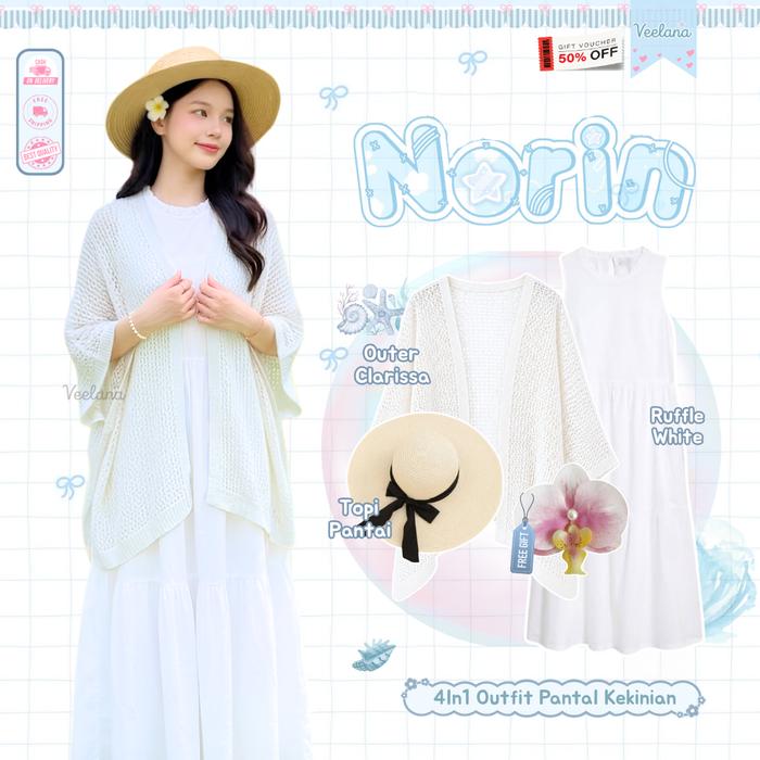 Outfit Pantai Wanita Non Hijab ( Topi Pantai, Jepit Bunga, Outer Clarissa, Rok ) Outfit Pantai - V31
