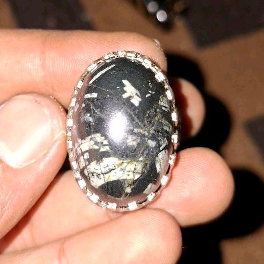 cincin batu akik badar besi loreng putih