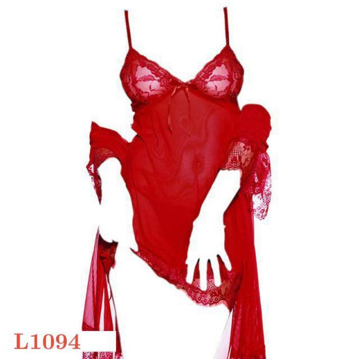 L1094 Lingerie Kimono Sexy Baju Tidur Dinas Malam Wanita Seksi Lengan Pendek Polos Transparan Set Lu