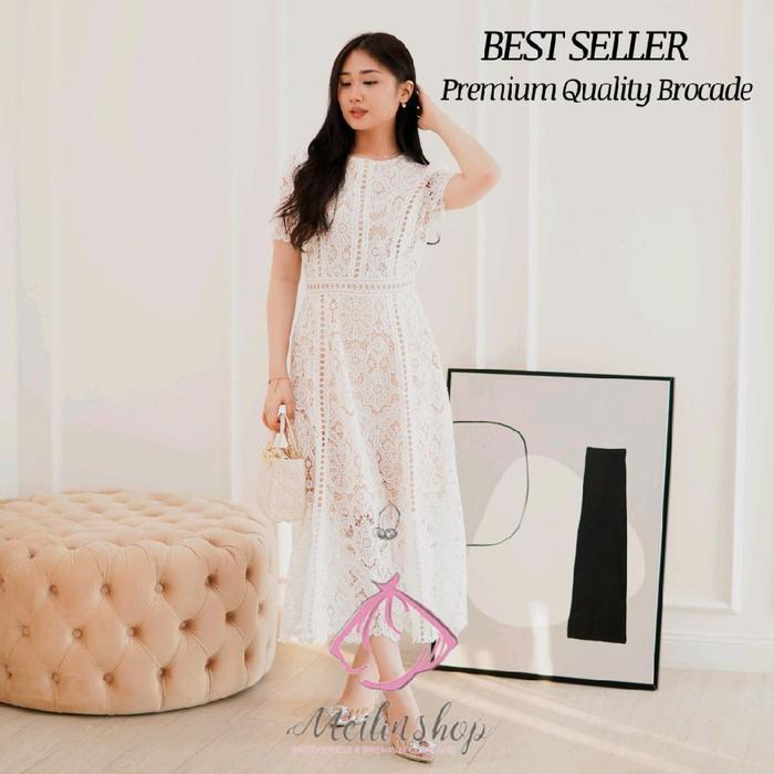 Cathlyn Brocade Midi Dress Biru muda / Putih / Tosca / Lilac Elegant Casual Korean Style Party dress