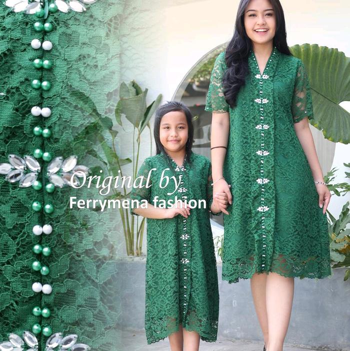 ILA Dress Couple Vania Brukat Natal Ibu dan Anak Payet Kristen Non Hijab Remaja Wanita Baju dress na