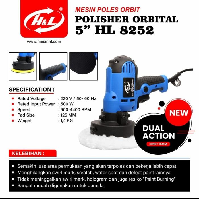 hl HL8252 Mesin Poles Dual Action 5 Inch