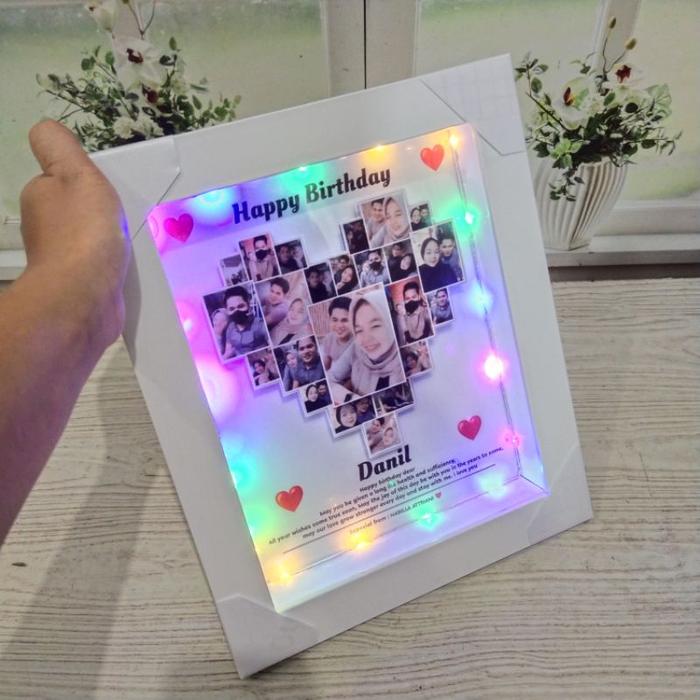 TERLARIS 30x25cm Lampu Hias Love Mozaik Foto LED Scrap Box Bingkai Frame Foto Popup 3D Hadiah Kado G