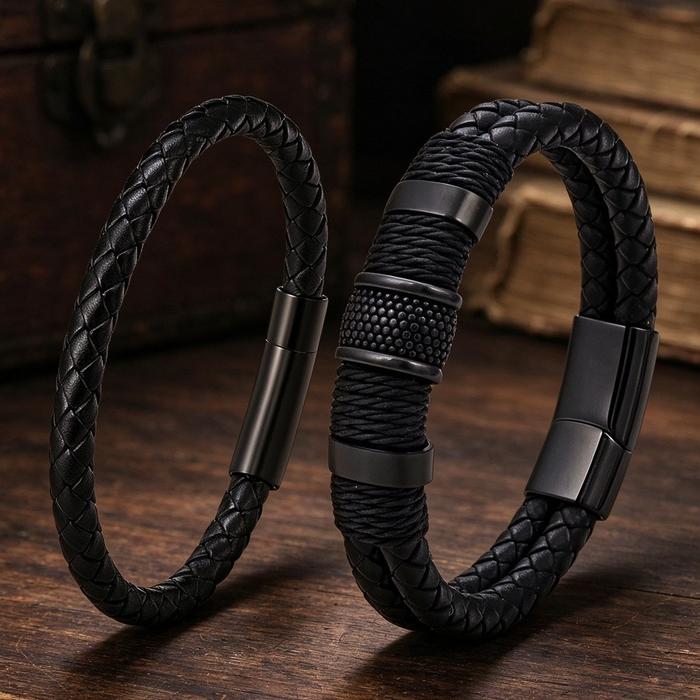 Gelang Kulit Asli Pria - Gelang Hitam Aksesori Keren