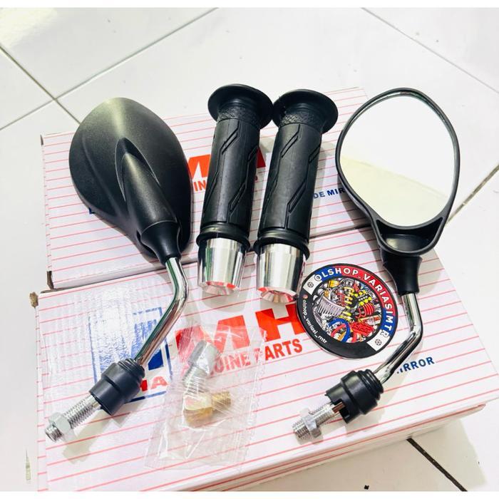 SET PAKET KACA SPION X1 TANGKAI CHROME+HANDGRIP YAMAHA PLUS JALU STANG PCX CHROME ALL MOTOR [ SR ]