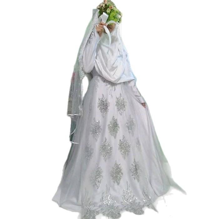 Gaun Pengantin Syar'i Dress Akad Putih Gamis Wedding Muslimah Gaun Walimah Wanita Dress Kondangan Me