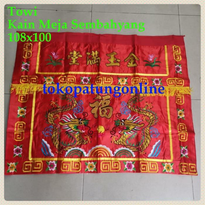 Towi Kain Merah Altar Sembahyang Naga Import Bordir -Gratisongkir