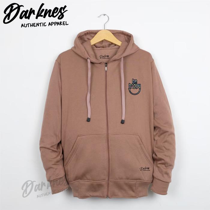 new darkness hoodie sleting pria dan wanita terbaru 2025 sablon hologram BE HAPPY sweter original br