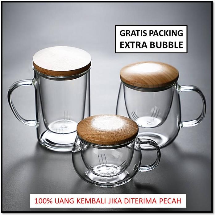 [Gratis Packing] Gelas Saringan Kaca Aesthetic Unik Gelas Cangkir Saring Tahan Panas Seduh Herbal Re
