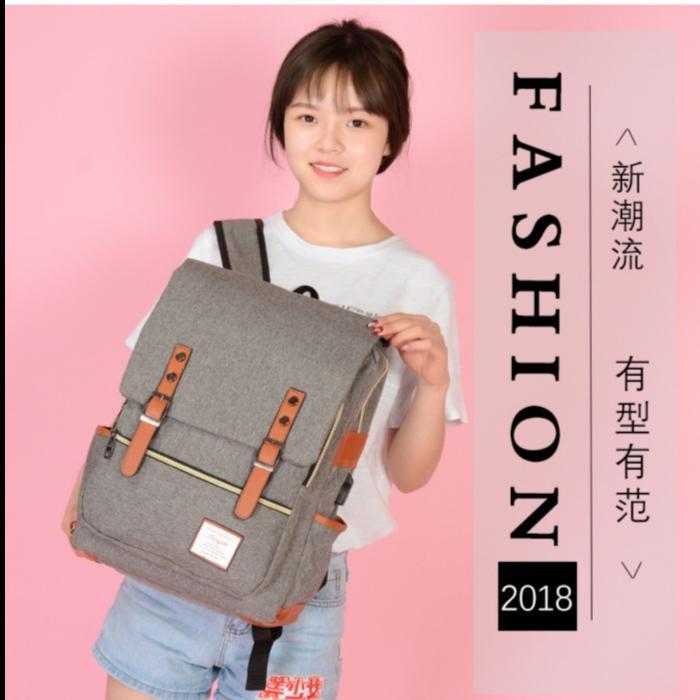KOREAN STYLE BACKPACK/TAS RANSEL DENGAN PORT CHARGER IT-01