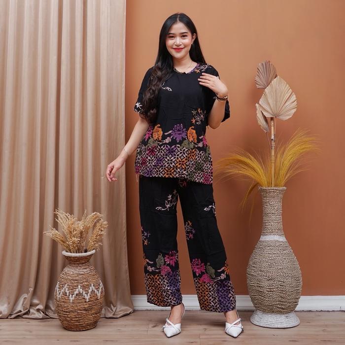 One set batik , setelan baby dol busui Ld 110 rayon super premium Wanita Celana Katun Baju Pendek Pa