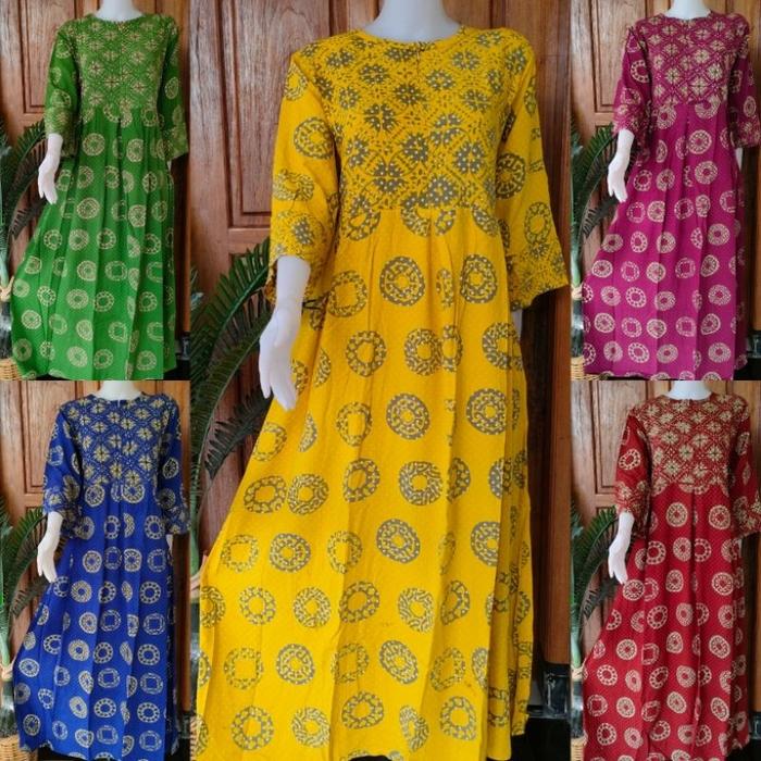 Batik Putri Diana-Sekdres Messa Daster Panjang Kekinian Lengan 7/8 Model Rempel Size XL