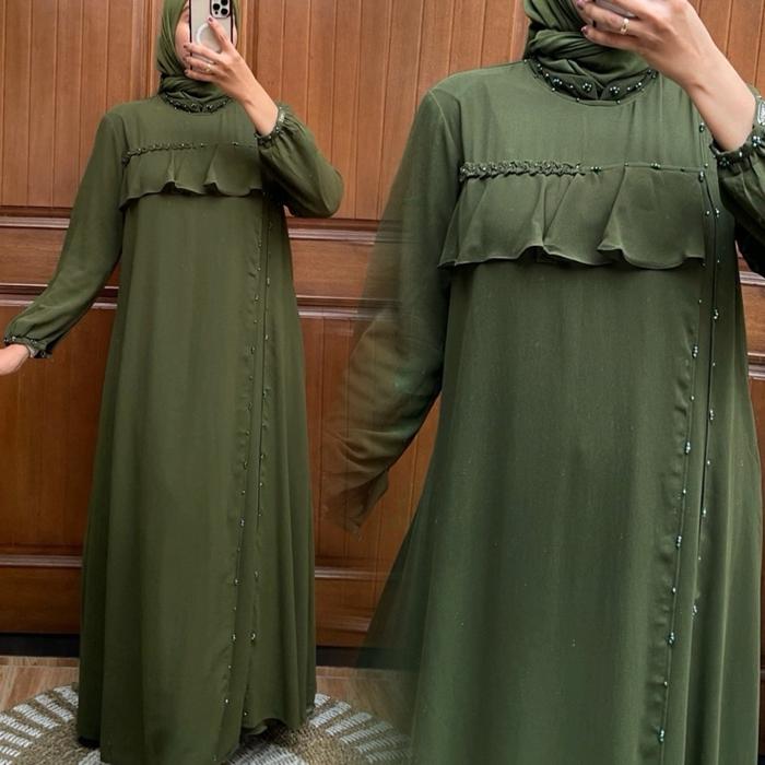 Dress Arnita Vol 12 Cerruty BabyDoll Navy Army Putih Taro Gamis Muslim Wanita Kondangan Simple