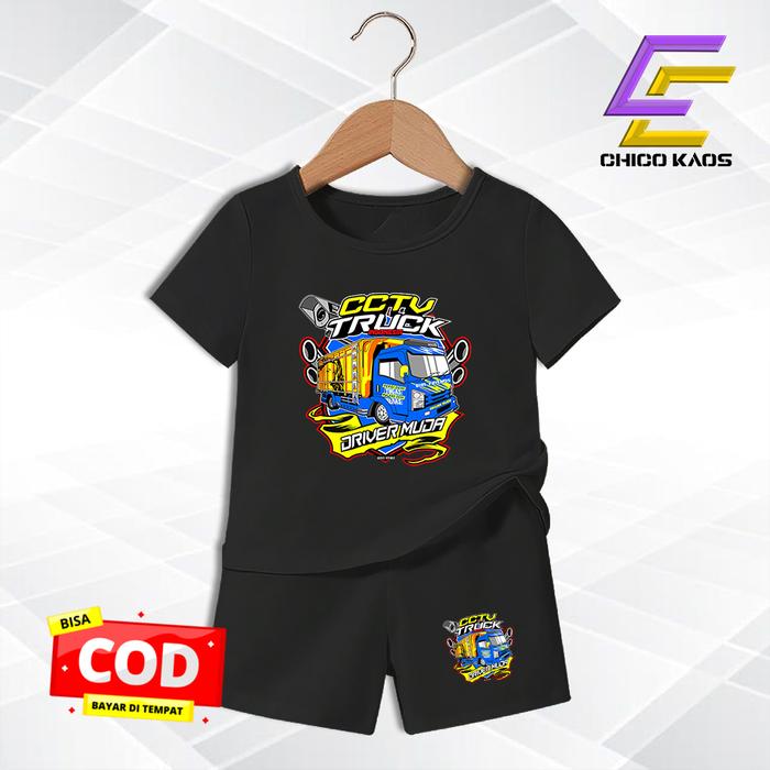 Baju Setelan Cctv Truck Anak Laki Laki - Kaos Distr* Karakter Cctv Truck Keren