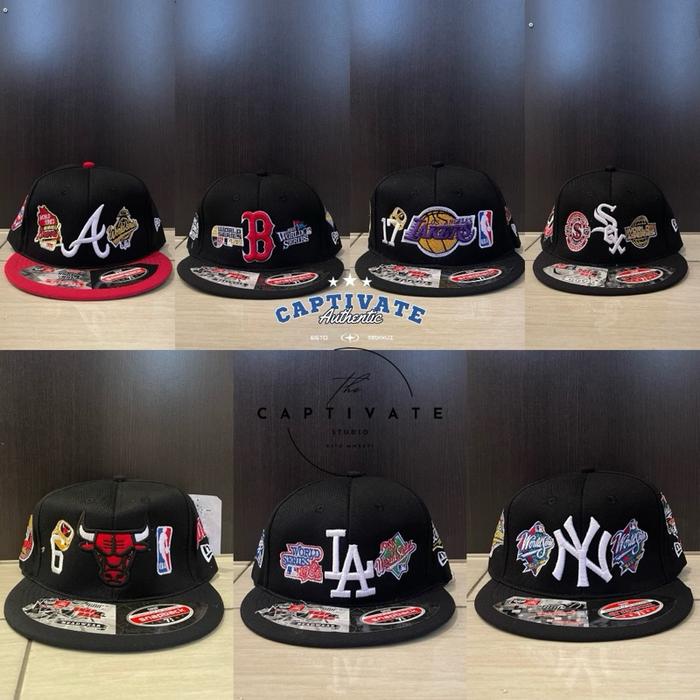 Captivate - Topi SnapBack FULL BORDIR NBA Los Angeles Lakers & Chicago Bulls & New York Yankees Hita