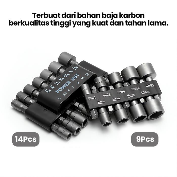 【9pcs/14pcs】Set soket hexagon Chrome Vanadium Lengkap Untuk Baut Mobil/Motor/Mesin Bor tanpa kabel/b