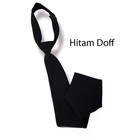Dasi Instan Polos Kain Satin Warna Hitam Doff