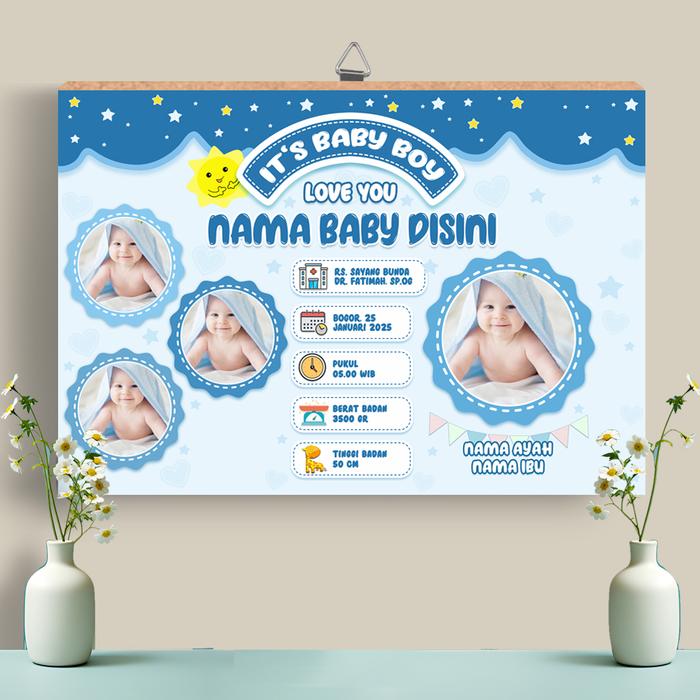 Hiasan dinding kayu - hiasan dinding biodata bayi - biodata bayi cowo - biodata bayi cewe - biodata 