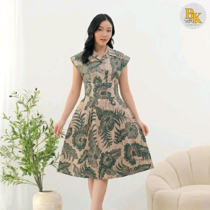 Dress Batik Wanita 343 BHK -Batik Modern / Batik Wanita / Dress Kekinian / Batik Couple / Seragam Ba