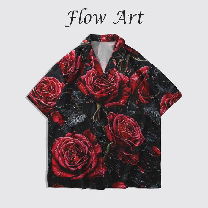 FLOW ART Kemeja Dark Rose Style Fashion Print | FA148
