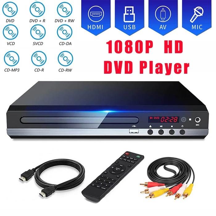 Full HD DVD Player 1080P High Definition CD/ EVD/ VCD Players with AV and HDMI Output Microphone USB