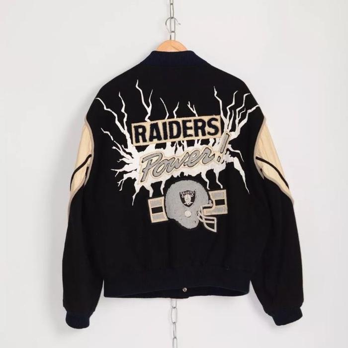 VINTAGE VARSITY JACKET RAIDERS NFL ULTRA RARE Pria Wanita