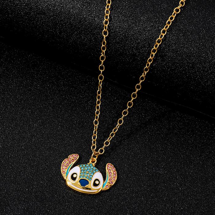 1pc Disney Stitch Cartoon Necklace Creative Fine Rhinestone Gold Color Stitch Neck Chain Sweet Girl 