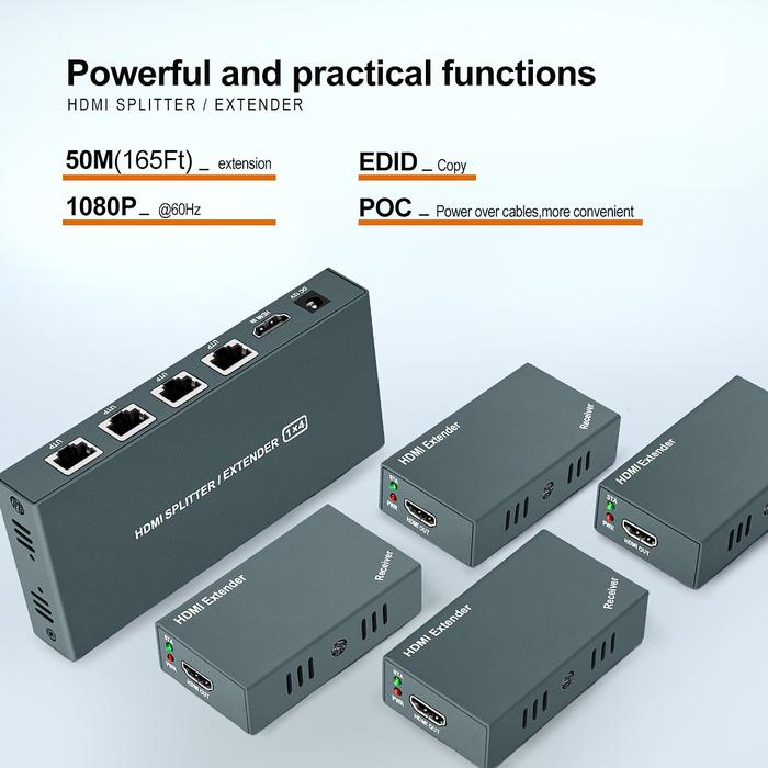1x4 HDMI Extender Splitter 1080p Over Cat5e/Cat6 Ethernet Cable with