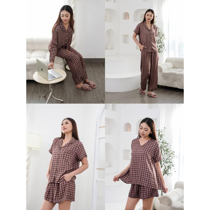 RUFEN / Setelan Baju Tidur Wanita Bahan Rayon / Pajamas Set Gingham
