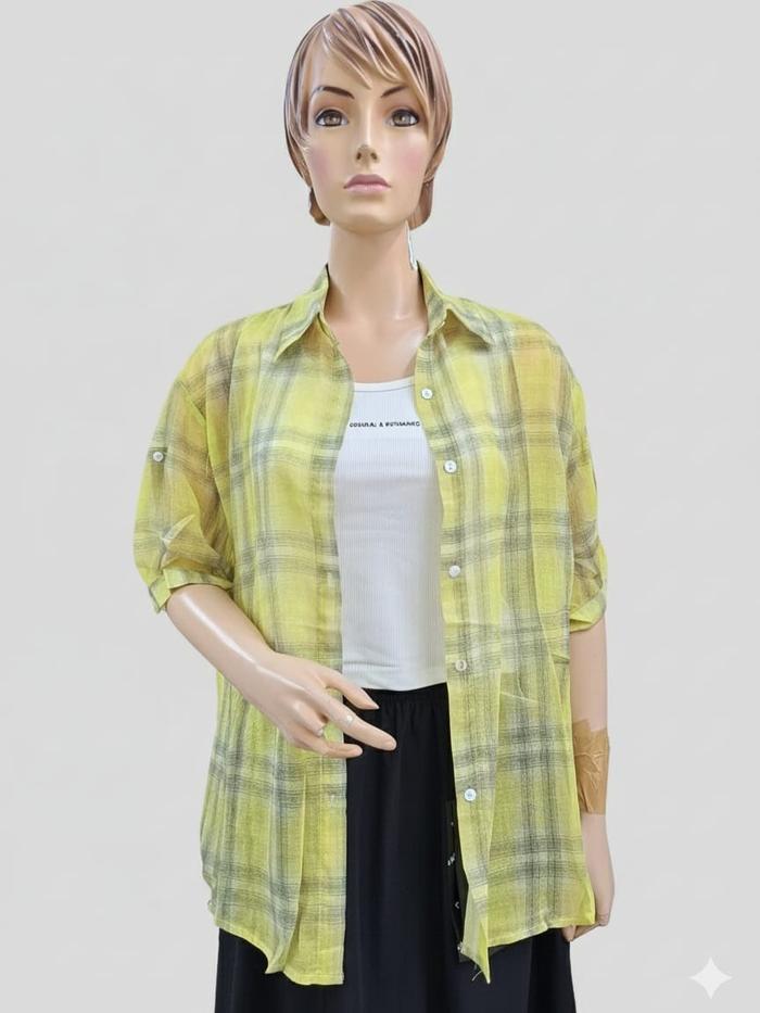OOTD Sat Set! Set 2-in-1 Kemeja Tartan Transparan + Inner 0059