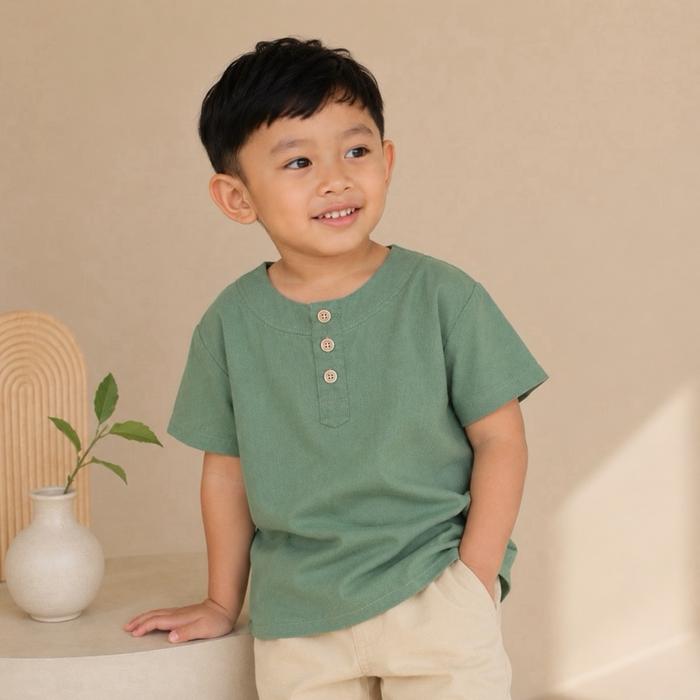 NOAH - Kaos Basic Casual Henley Tee Anak Laki-laki