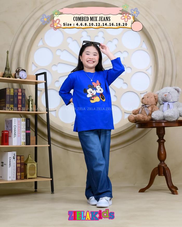 Setelan ZIELA Karakter Mickey Mouse terbaru celana jeans skena Mix kaos katun kombed super premium 2
