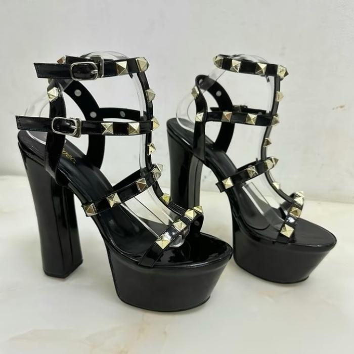 Sandal high heels 15cm gladiator Rock stude glossy Wanita Jelly