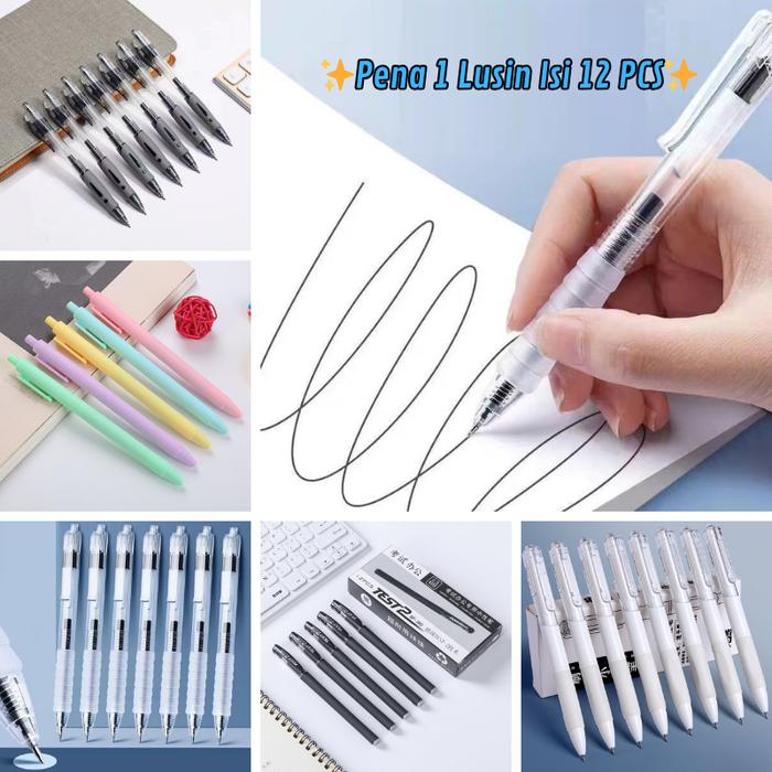 Ready Pn07 Pena 1 Lusin Pulpen Gel Hitam 0.5Mm Isi 12 Pcs Pena Gel Standard Tinta Halus Murah