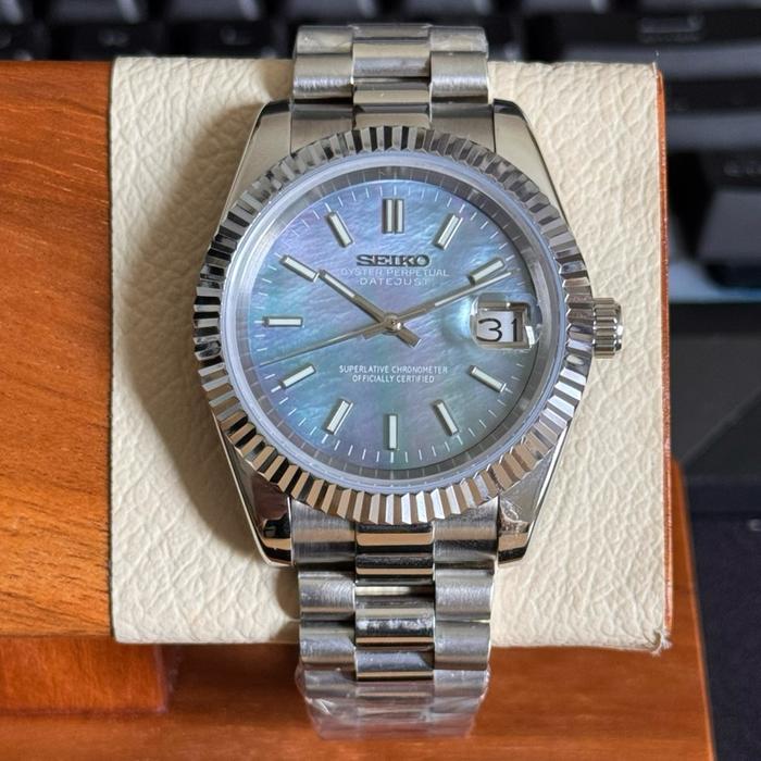 Seiko Datejust Black MOP Pearl Stick NH35 Automatic Exclusive