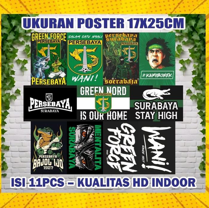 ATRIBUT PERSEBAYA SURABAYA + BENDERA PERSEBAYA, STICKER PERSEBAYA, MINIFLAG BOLA, POSTER DESAIN PERS