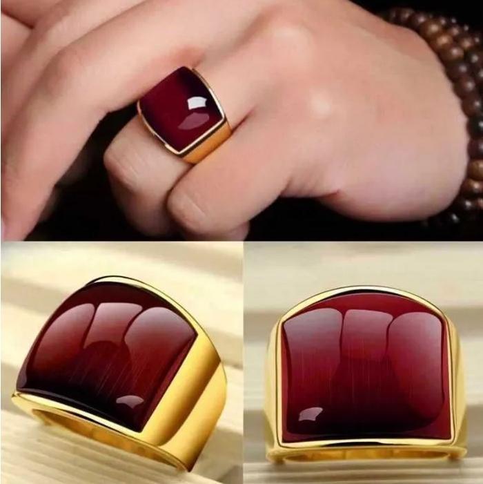 Promo Cincin Warna Emas Pria Cincin Punk untuk Pria Baja Tahan Karat Antik dengan Batu Mata Kucing M