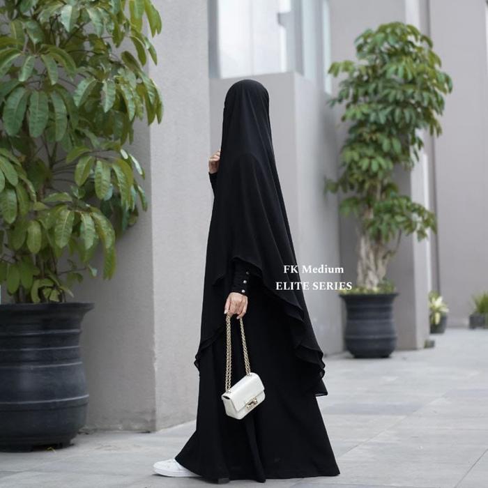 FRENCH KHIMAR ELITE SERIES AL ARABIAN BUTIK | FK ELITE JETBLACK ARABIAN SILKY SIFFON | FK ELITE MEDI