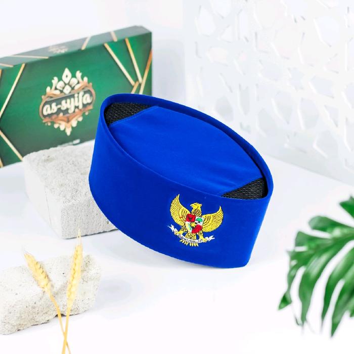 peci songkok kopiah biru bordir Garuda peci Garuda biru peci biru(AC)
