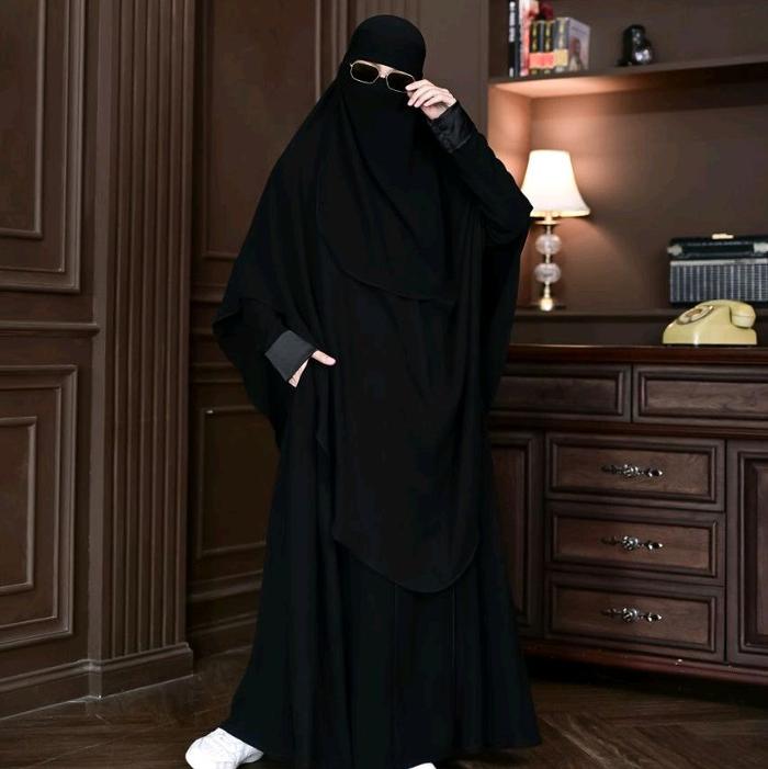 ABAYA BLAZER Set Gamis & Khimar SOLID JETBLACK - Al Arabian Butik #Ayranashwa #alarabian